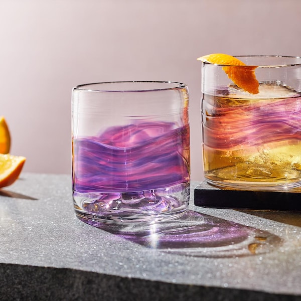 Purple Aurora Rocks Glasses - Artisan Whiskey, Bourbon & Cocktail Tumbler