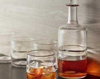 Blown Glassware Set | Hand Blown Clear Bourbon Glasses | Whiskey Cocktail Low Balls | Handmade Rock Glasses Made in USA