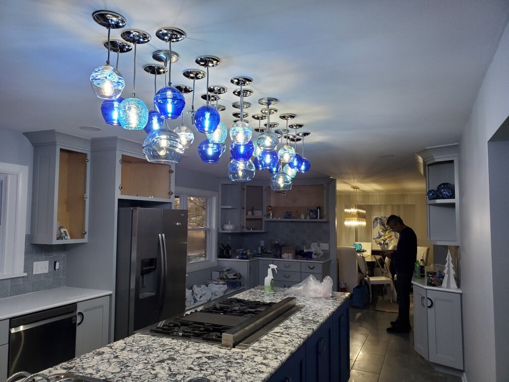 Aqua Pendant Light Hand Blown Glass Hanging Light Kitchen Etsy