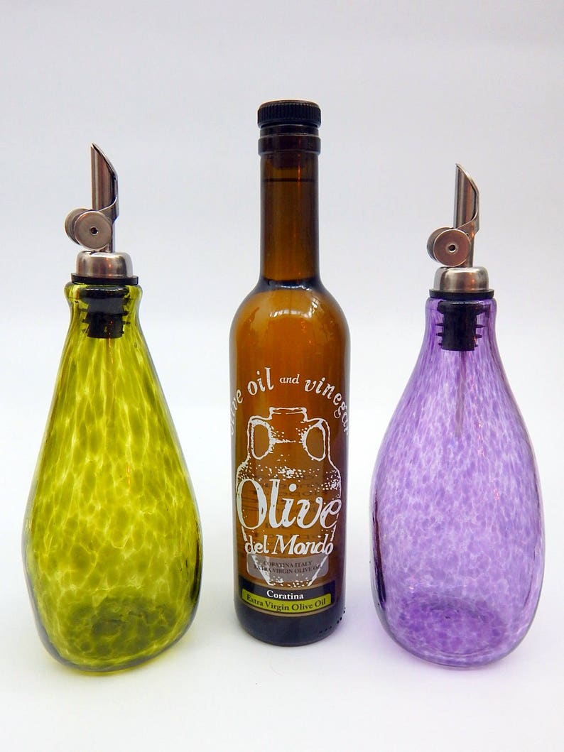 Olive Oil Cruets Hand Blown Glass Vinegar Bottles Weighted Etsy
