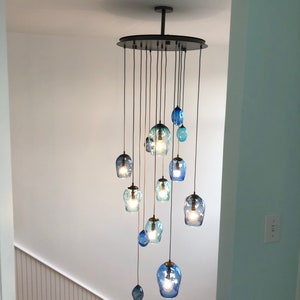 Cascading Metro Chandelier. Blown Glass Stairway Lighting Fixture. Handmade Multi port Pendant Lights. image 5