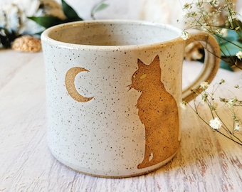 Cat & Moon Cozy Handmade Pottery Mug