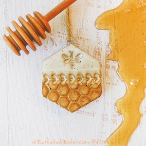 Bee & Honeycomb Christmas Ornament - Handmade Pottery - Honey - Honeybee - Beekeeper gift - Christmas Tree - US SHIPPING INCLUDED