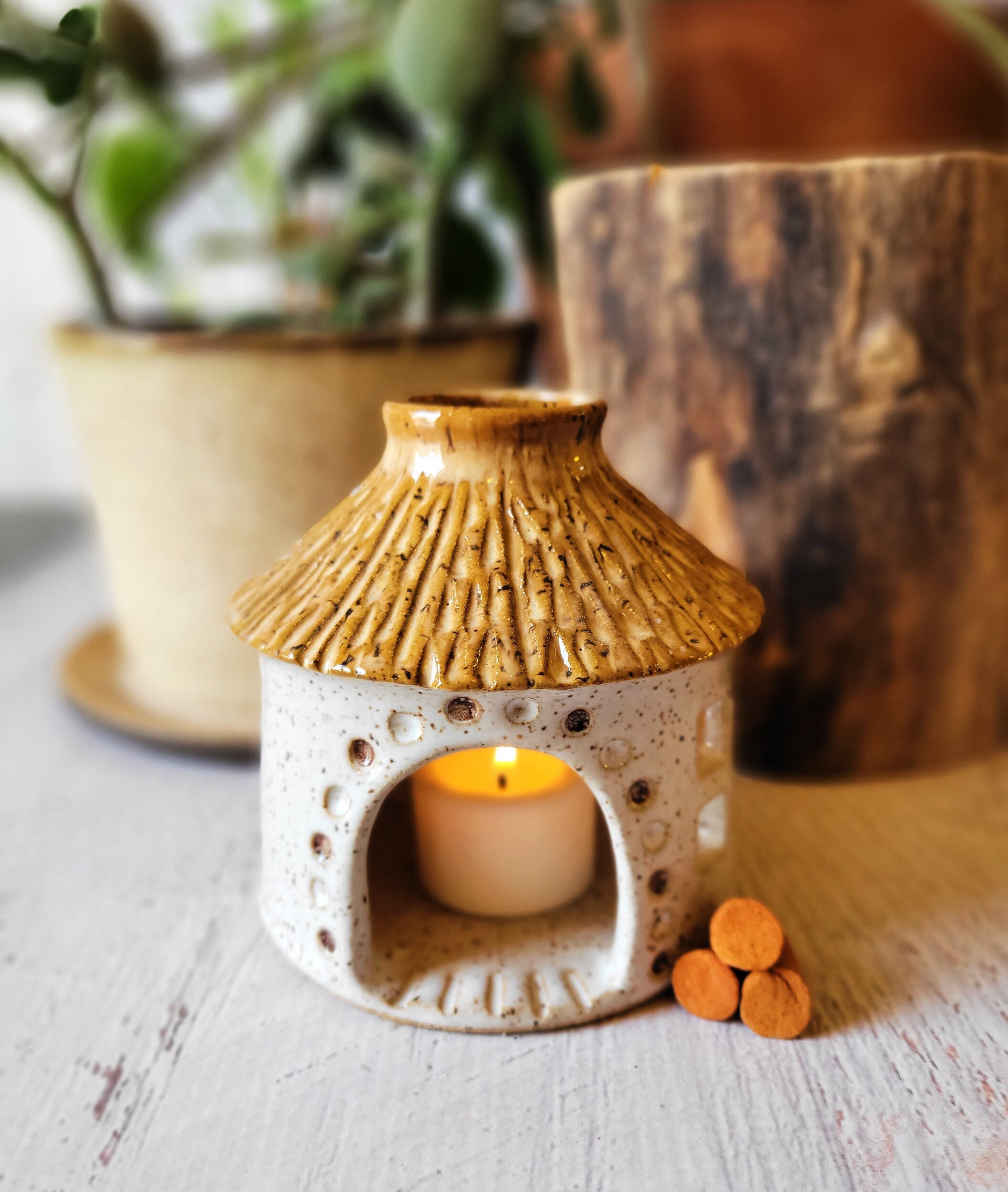 Pottery Candle Stove Candle Tea Light Candle Wax Warmer Living Room  Decoration Tea Light Oven Terracotta Candle Heater (Color : Brown)