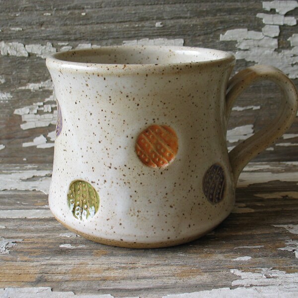 Polka Dot Pottery Mug - Vanilla White - Candy Color - Ball of Yarn Stoneware Mug - Coffee Cup - Tea - Cute Unique Office Gift