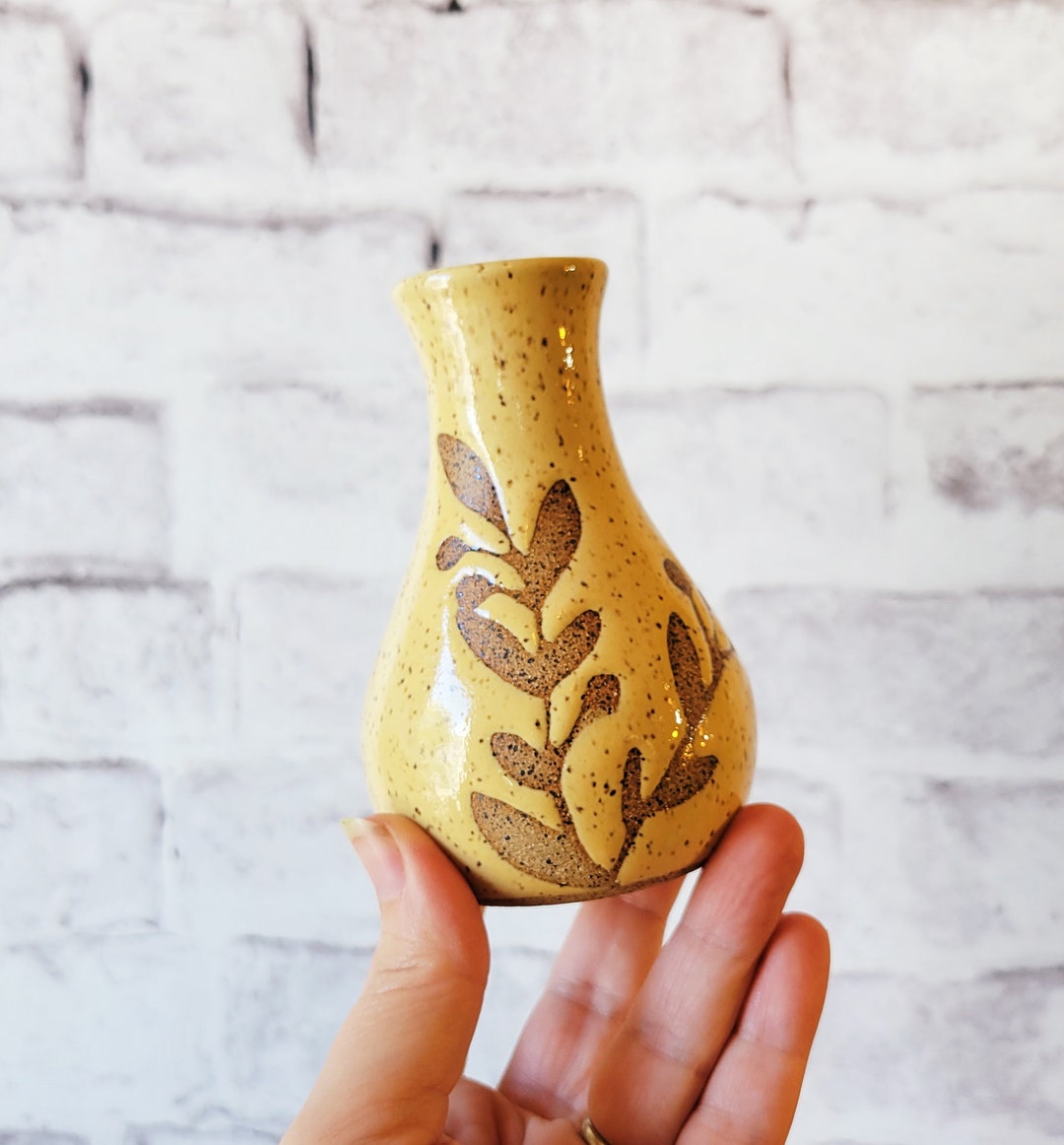 Yellow Bud Vase Small Flower Vase Leaf Bud Vase Cute Etsy