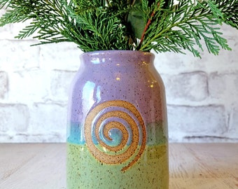 Lavender & Bamboo Spiral Vase - Ceramic flower vase - Wheel thrown Pottery Vase - Large Stoneware Vase - Centerpiece Vase - Bouquet Vase