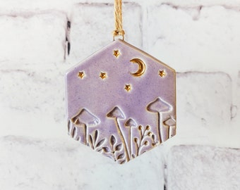 Moonlit Mushroom Ornament - Woodland - Mushroom Ornament - Fairy Mushrooms -  Amanita Mushroom - Purple Christmas Ornament - Witchy gifts