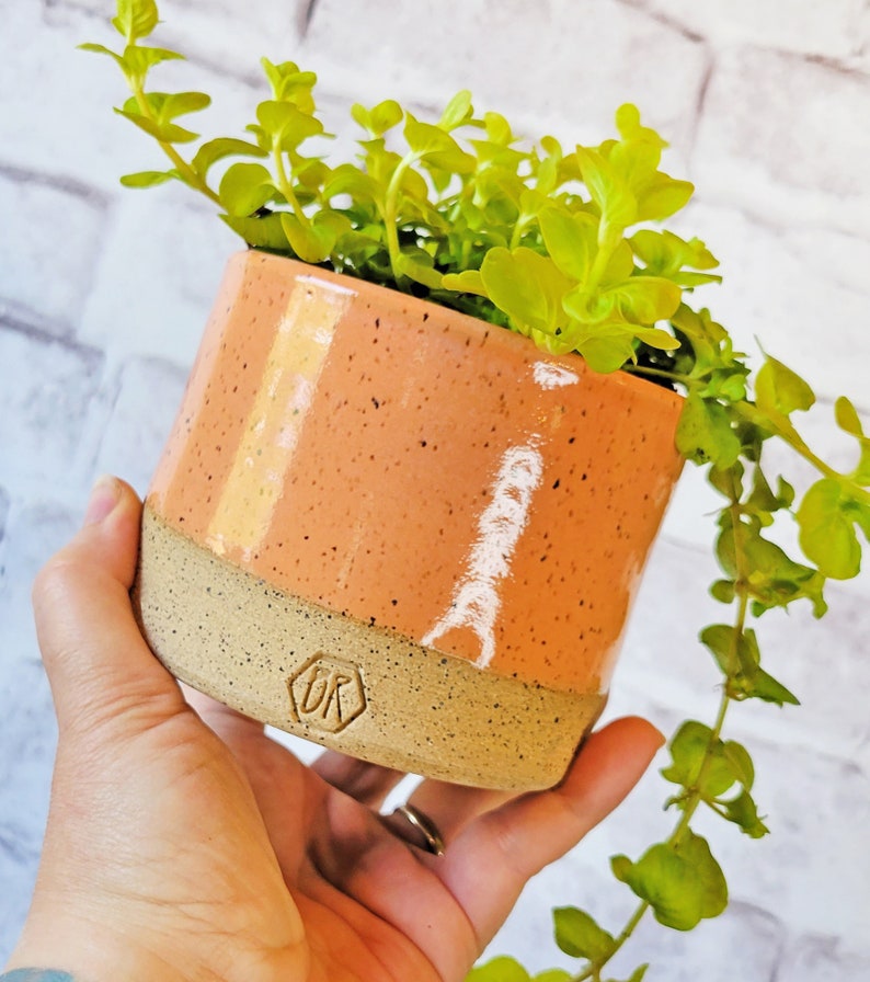 Colorful Indoor Planter Ceramic Planter Pottery Planter Flower pot with drain holes Planter with drainage Herb Planter for indoors Tangerine