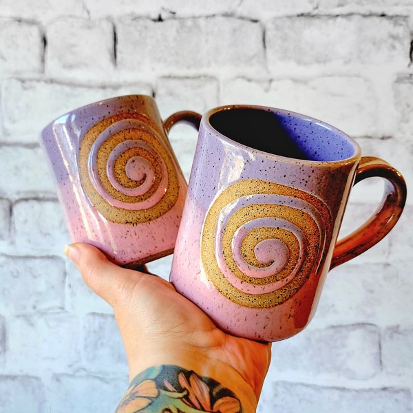 Lavender & Pink Spiral Swirl mug - cozy colorful pottery mug - handmade pottery mug - ceramic coffee cup