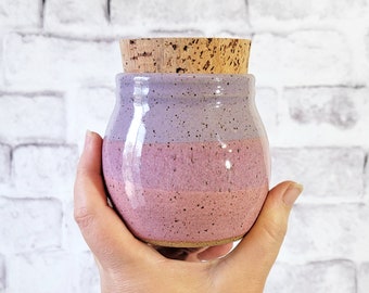 Lavender & Pink Wide Mouth Jar w/ cork - Cannabis Storage - Bud Container - Handmade Pottery - Nugs Herbs - Stash jar - Weed Jar - IN STOCK