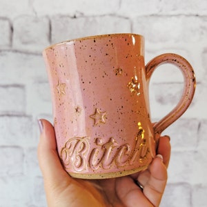 Bitch Mug - Handmade Pottery Mug in Pink