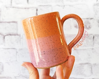 Tangerine and Pink Summer Fun Handmade Pottery Mug - Island Sunset