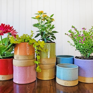 Jardinière d'intérieur colorée - Jardinière en céramique - Jardinière en poterie - Pot de fleur avec trous de drainage - Jardinière avec drainage - Jardinière d'herbes aromatiques pour l'intérieur