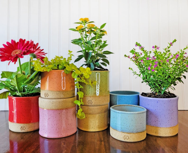 Colorful Indoor Planter Ceramic Planter Pottery Planter Flower pot with drain holes Planter with drainage Herb Planter for indoors Big Sky Blue