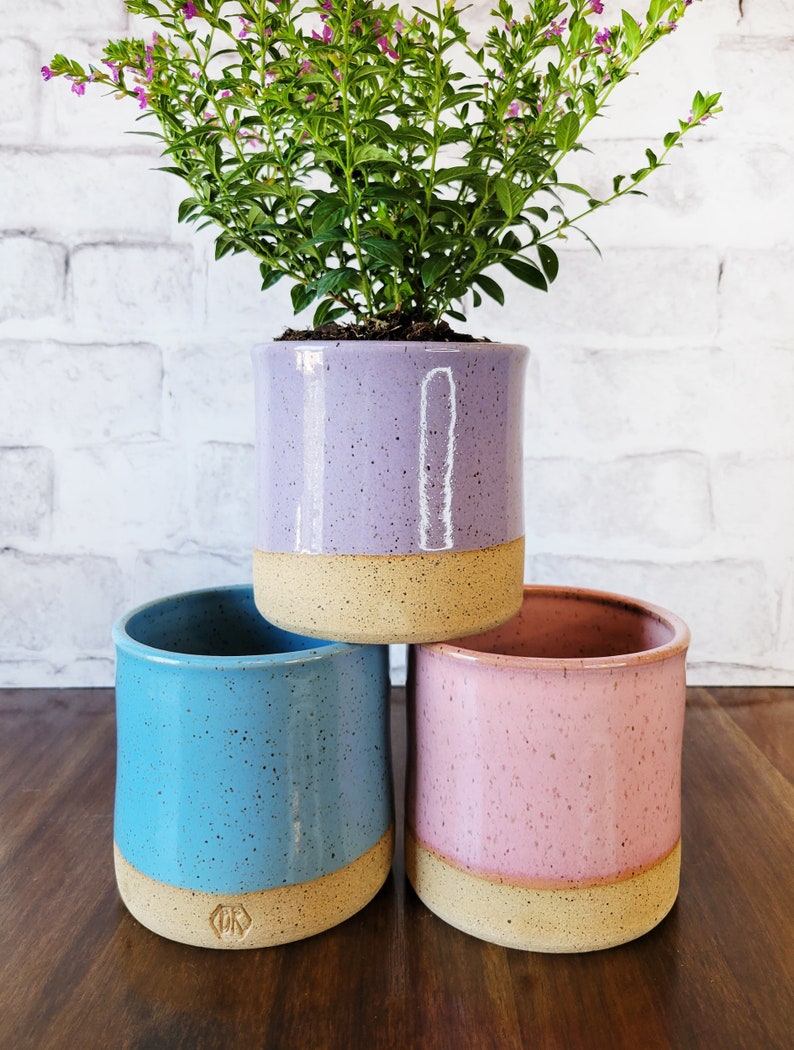 Colorful Indoor Planter Ceramic Planter Pottery Planter Flower pot with drain holes Planter with drainage Herb Planter for indoors image 4