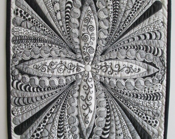 Zentangle Wall Hanging Quilted Feathers Ornate Art Etsy