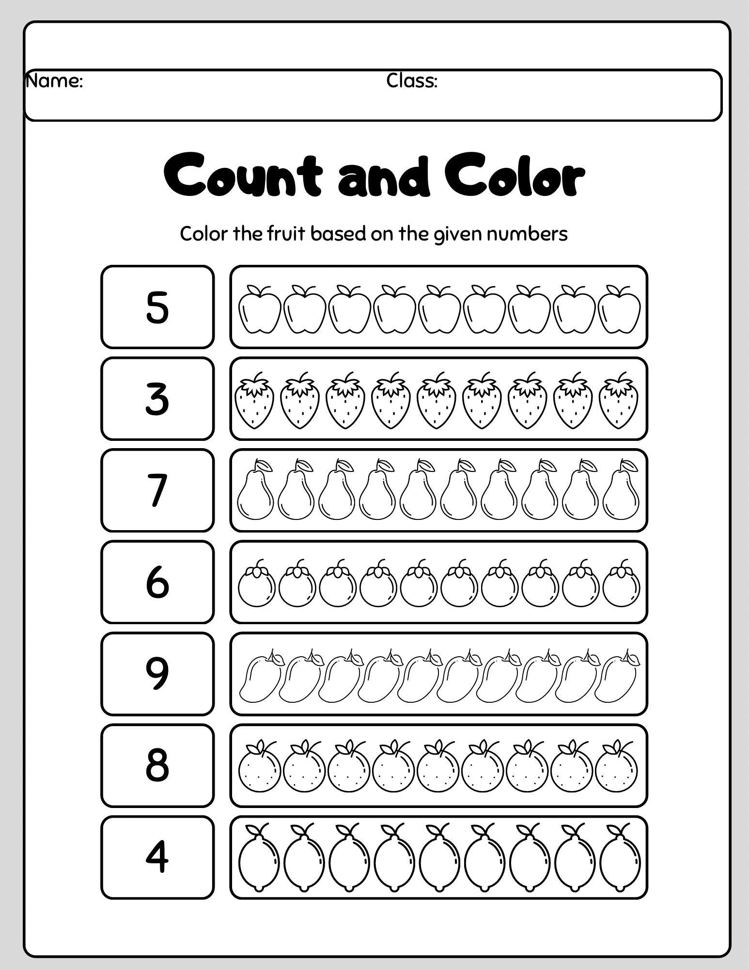 Count and Color Fruit Worksheet: Elementary Number Activity (PDF Print ...