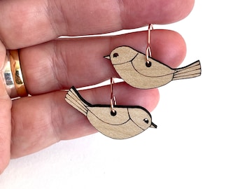 Cute Birdie Wood Dangle Earrings