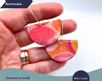 Pink and Orange Dangle Earrings - Reversible Earrings - Hand Painted, Light Weight and Perfect for Any Occasion!