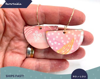 Pink Dangle Earrings - Reversible Earrings - Hand Painted, Light Weight and Perfect for Any Occasion!
