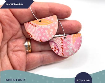Pink Earrings - Reversible Earrings - Hand Painted Earrings, Light Weight and Perfect for Any Occasion!