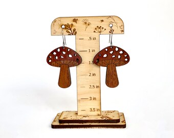Mushroom Earrings, Wood Dangle Earrings