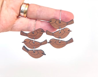 Bird Earrings For The Bird Lover with Engraved Details Wood Bird Dangle Earrings