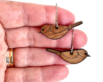 Bird Earrings Wood Bird Dangle Earring V2