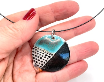 Abstract Ceramic Necklace Pendant With Geometric Design