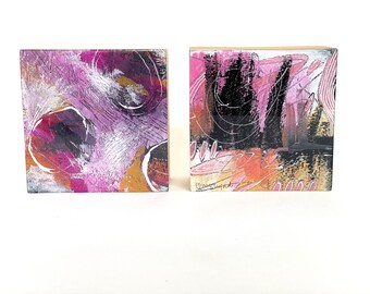 Abstract Art Duo Square Mini Set of Two Original Art Pieces