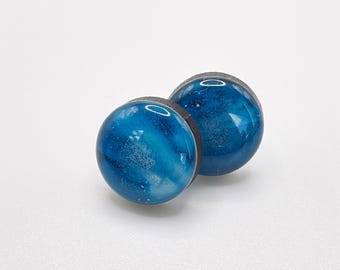 Sky Blue Round Stud Earrings - Geometric Earrings - Hand Painted Earrings, Light Weight and Perfect for Any Occasion!