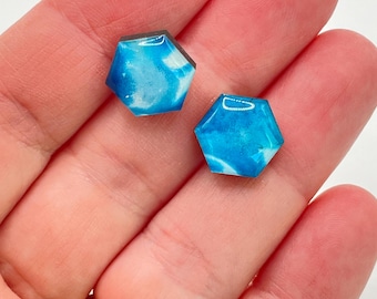 Sky Blue Hexagon Stud Earrings - Geometric Earrings - Hand Painted Earrings, Light Weight and Perfect for Any Occasion!