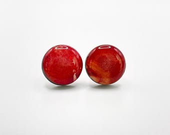 Red Round Stud Earrings - Geometric Earrings - Hand Painted Earrings, Light Weight and Perfect for Any Occasion!