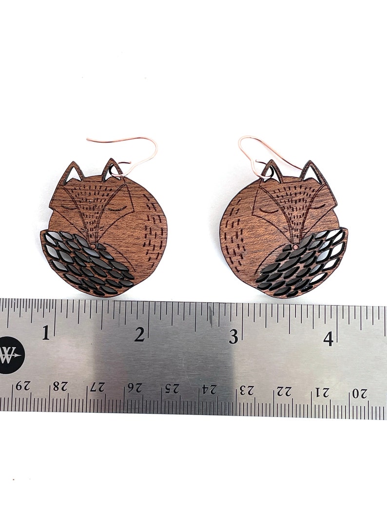 Sleepy Fox Wood Dangle Earrings image 3