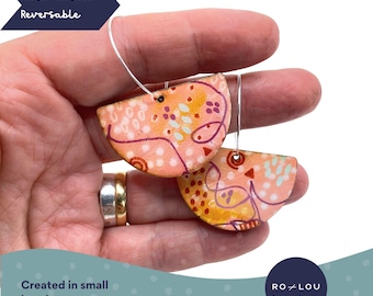 Pink Earrings - Reversible Earrings - Hand Painted Earrings, Light Weight and Perfect for Any Occasion!