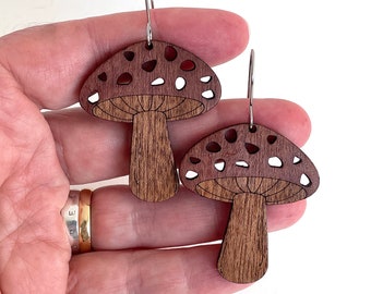 Mushroom Wood Dangle Earrings