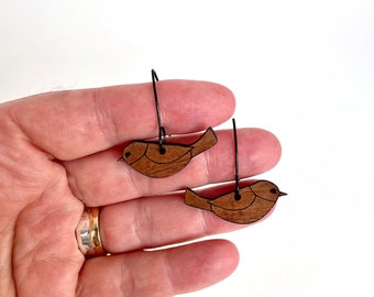 Bird Earrings, Bird Wood Dangle Earrings