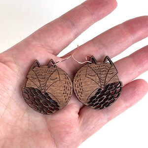 Sleepy Fox Wood Dangle Earrings image 2