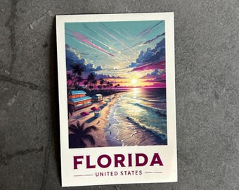 Florida State Sticker | Water Bottle Sticker | Laptop Sticker | State Art | Palm trees | Beach | Sunset | Ocean | Vintage | FL | Tropical