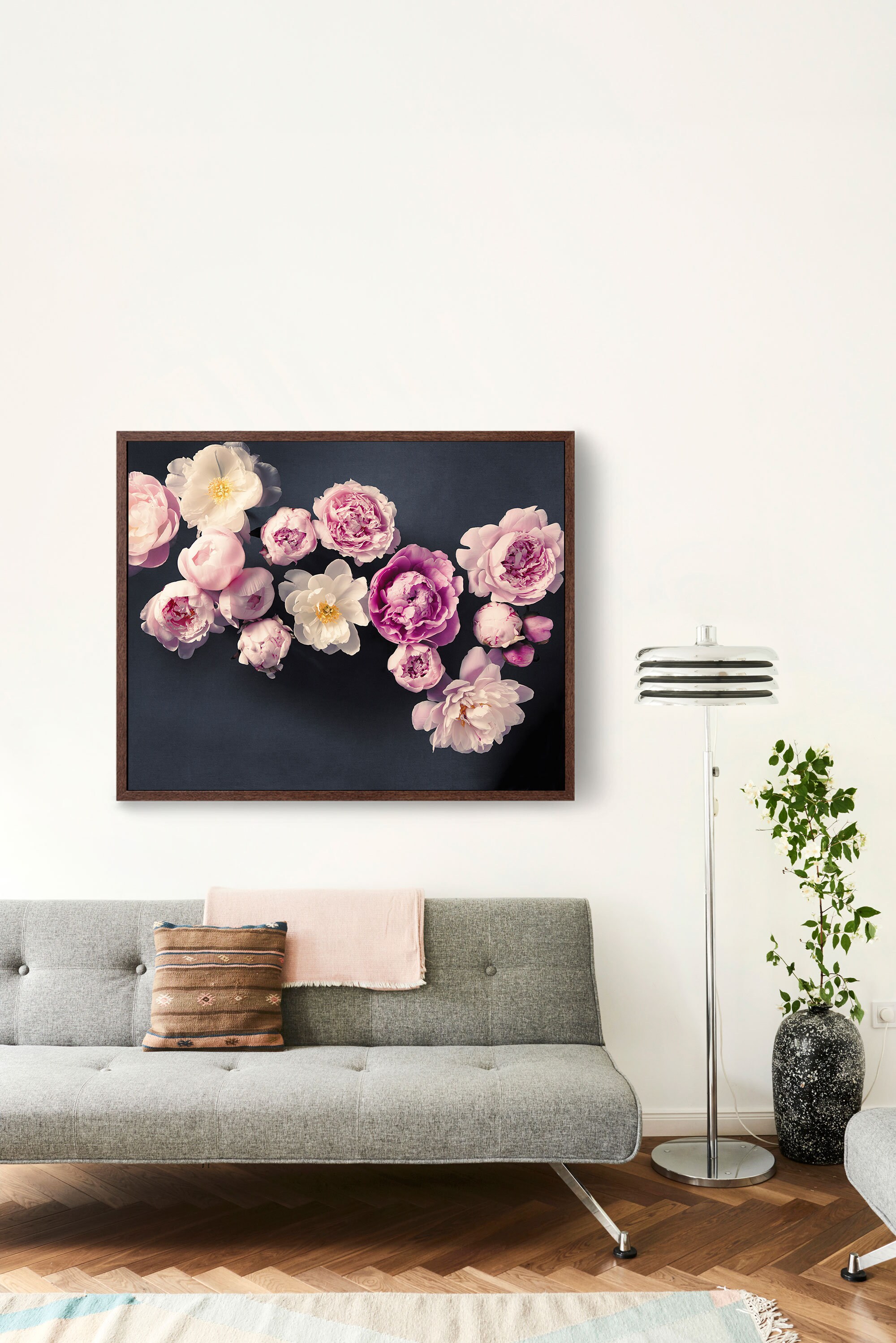 Pink and Navy Wall Art Peony Print Flower Art Modern Floral | Etsy