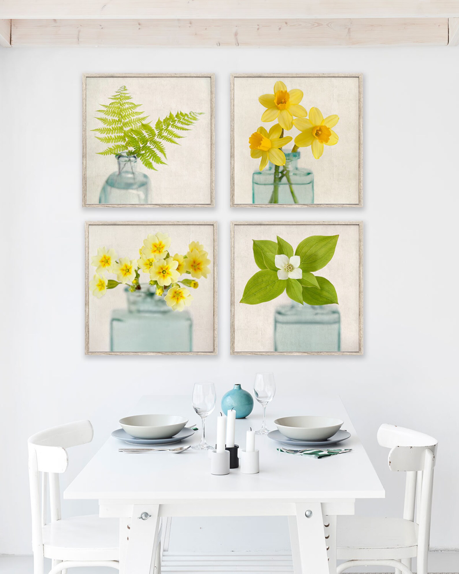 Flower Photo Set Green and Yellow Floral Wall Art Flower Etsy