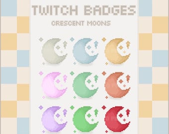 Crescent Moon Twitch Badges: Pixel Art Sub Badges (Digital Download)
