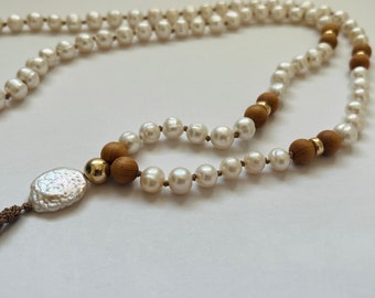 Pearl Mala Necklace with 14K Gold