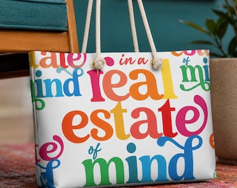Bolso de mano Real Estate of Mind, bolso de fin de semana para agente inmobiliario, bolso de playa, regalo divertido para agente inmobiliario, bolso de viaje grande, bolso de fin de semana, bonito regalo de cierre