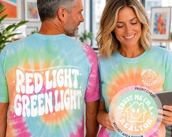 Divertida camiseta tie-dye para agente inmobiliario, luz roja, luz verde, regalo para agente inmobiliario, camiseta retro genial para comprar y vender bienes raíces.