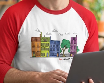 Camiseta raglán retro de agente inmobiliario KW / Camiseta con estampado de casa colorida estilo años 60 / Camiseta de béisbol de manga 3/4 para agente inmobiliario de Keller Williams