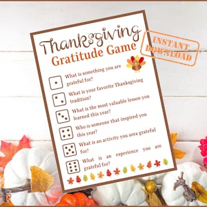 PRINTABLE Thanksgiving Gratitude Game, Thanksgiving Party Game, Friendsgiving Game, Thanksgiving Conversation Starter, Dice Game, Kids Game