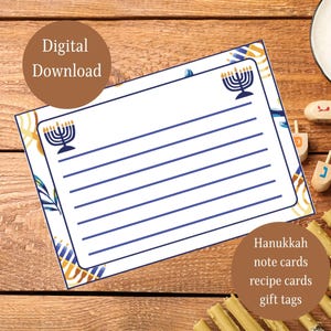 Cartes de correspondance imprimables de Hanoucca, étiquettes-cadeaux de Hanoucca, cartes de recettes de Hanoucca, cartes de remerciement de Hanoucca, cartes de vœux, cartes de Hanoucca