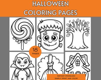 Páginas para colorear de Halloween para imprimir, hojas para colorear de Halloween, libro para colorear sencillo, preescolar, otoño, terrorífico